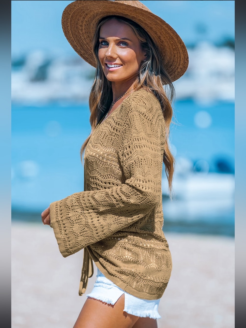Cupshe Beige Crochet Drawstring Swim Coverup - Picture 12 of 15
